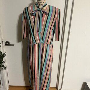 Vintage MS CHAUS Striped Midi Dress Size 10